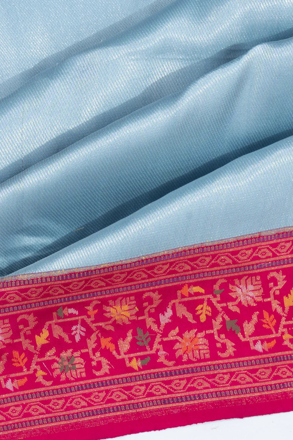 Banarasi Silk Tissue Diagonal Lines Sky Blue Saree