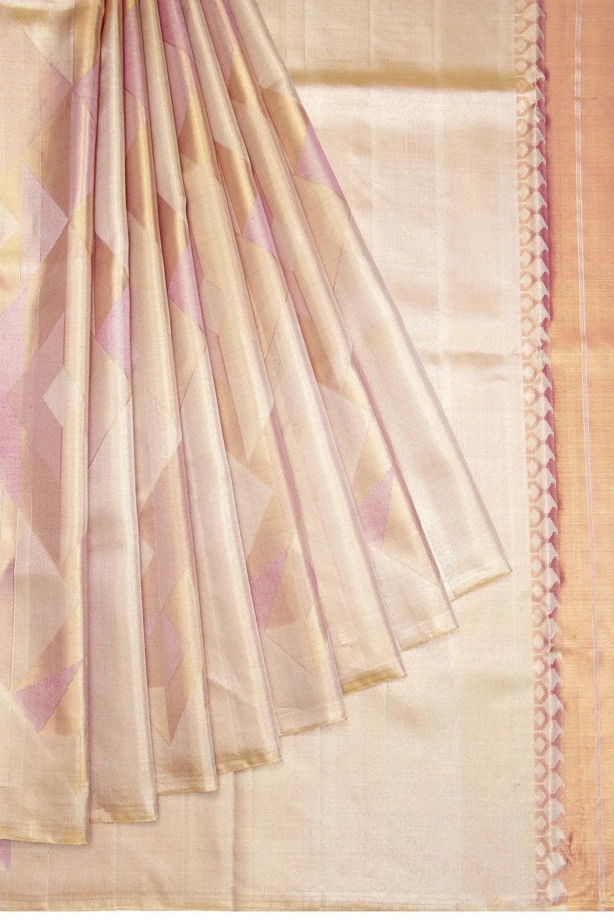 Kanchipuram Silk Tissue Geometrical Brocade Pink Saree