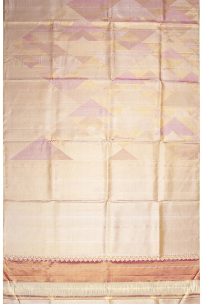 Kanchipuram Silk Tissue Geometrical Brocade Pink Saree