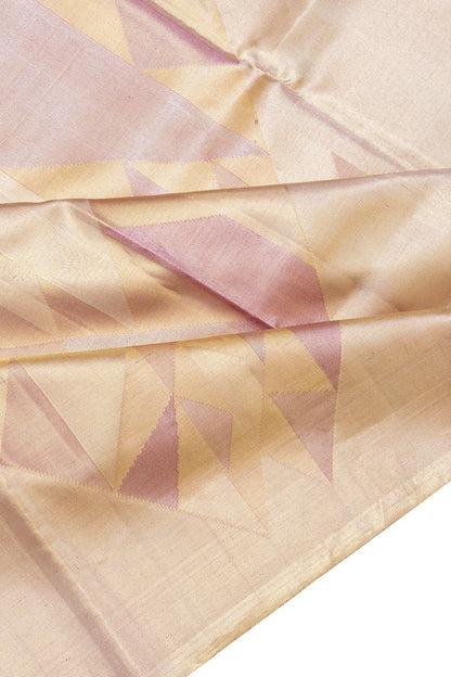 Kanchipuram Silk Tissue Geometrical Brocade Pink Saree