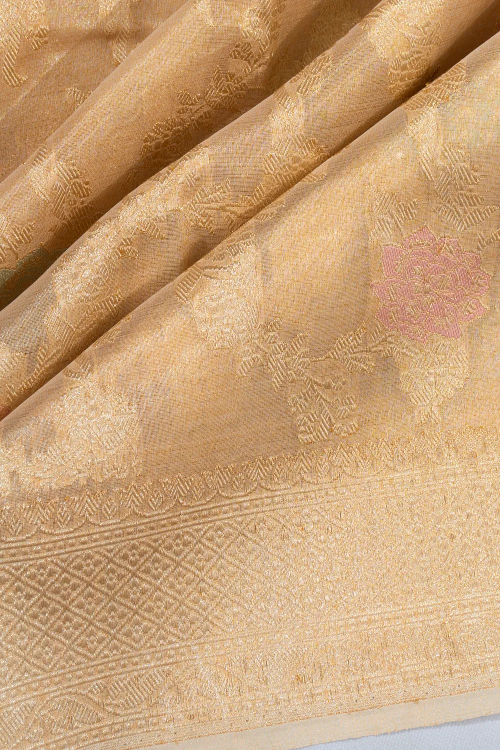 Banarasi Kora Organza Tissue Jaal Peach Saree