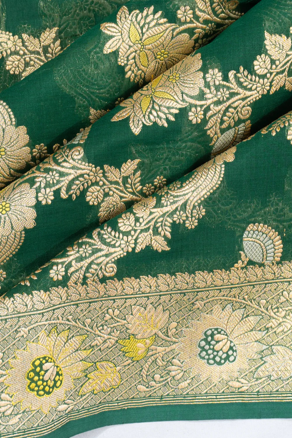 Banarasi Kora Organza Jaal Dark Green Saree