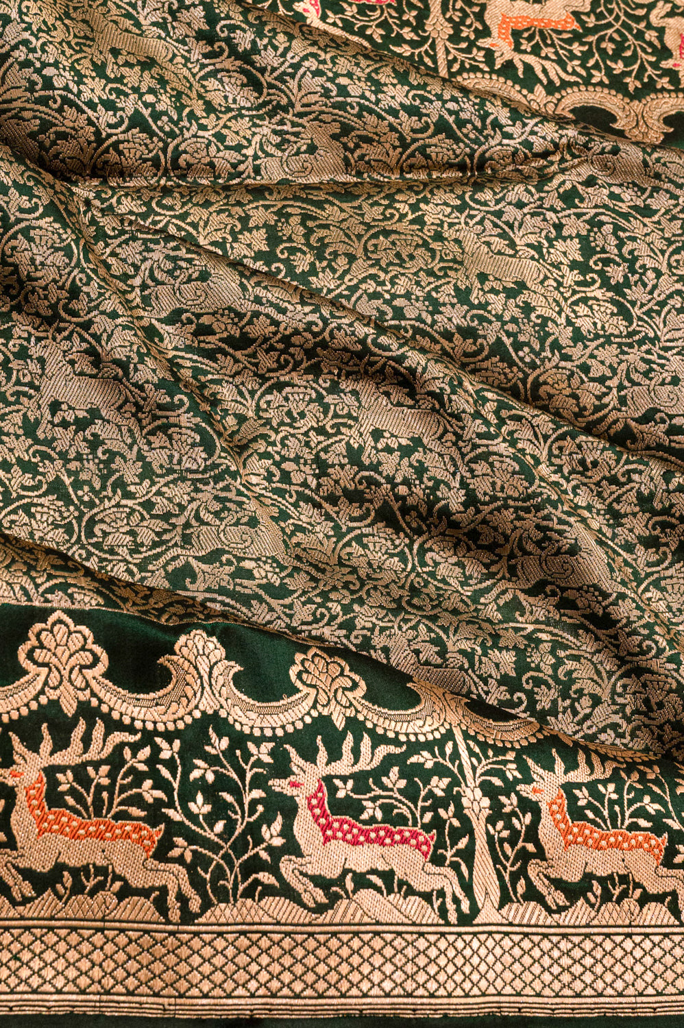 Banarasi Silk Brocade Bottle Green Saree
