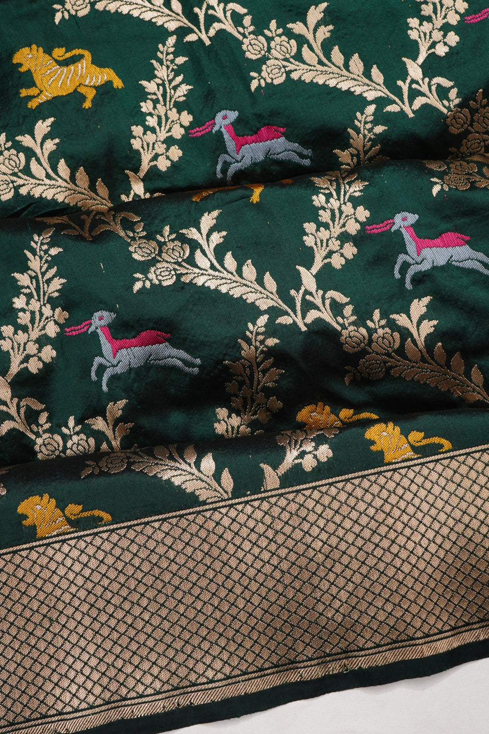 Banarasi Silk Brocade Dark Green Saree