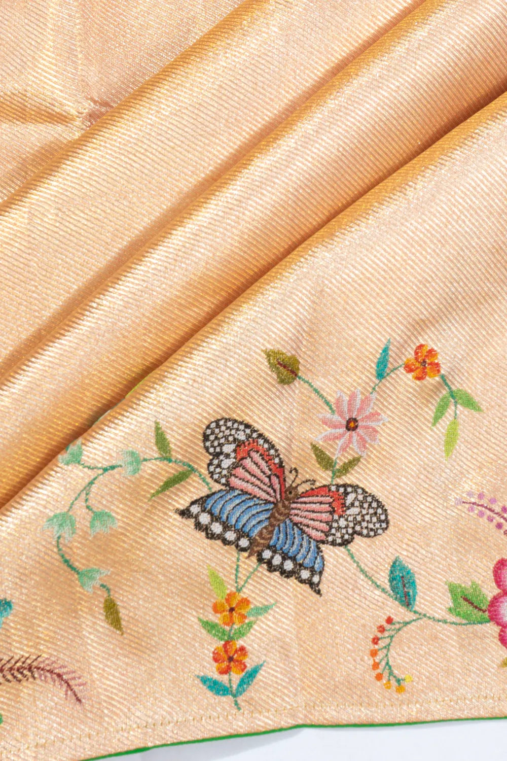 Petit Point X Kanchipuram Silk Tissue Brocade Gold Saree