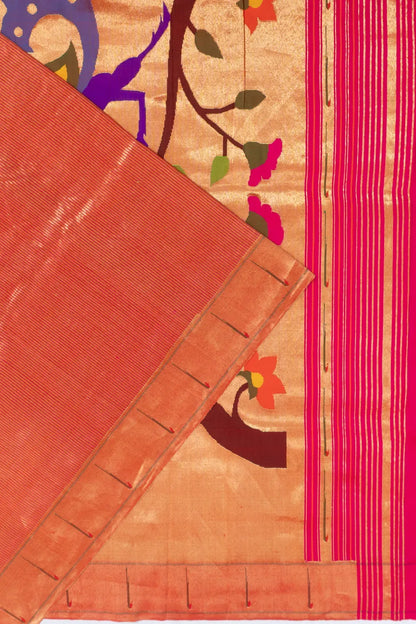 Paithani Silk Verical Lines Pink Saree With Single Muniya Border