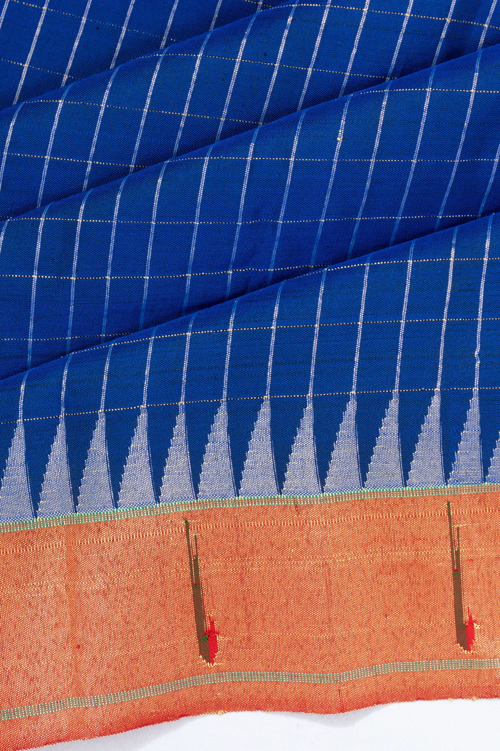 Paithani Silk Checks Royal Blue Saree With Single Muniya Border