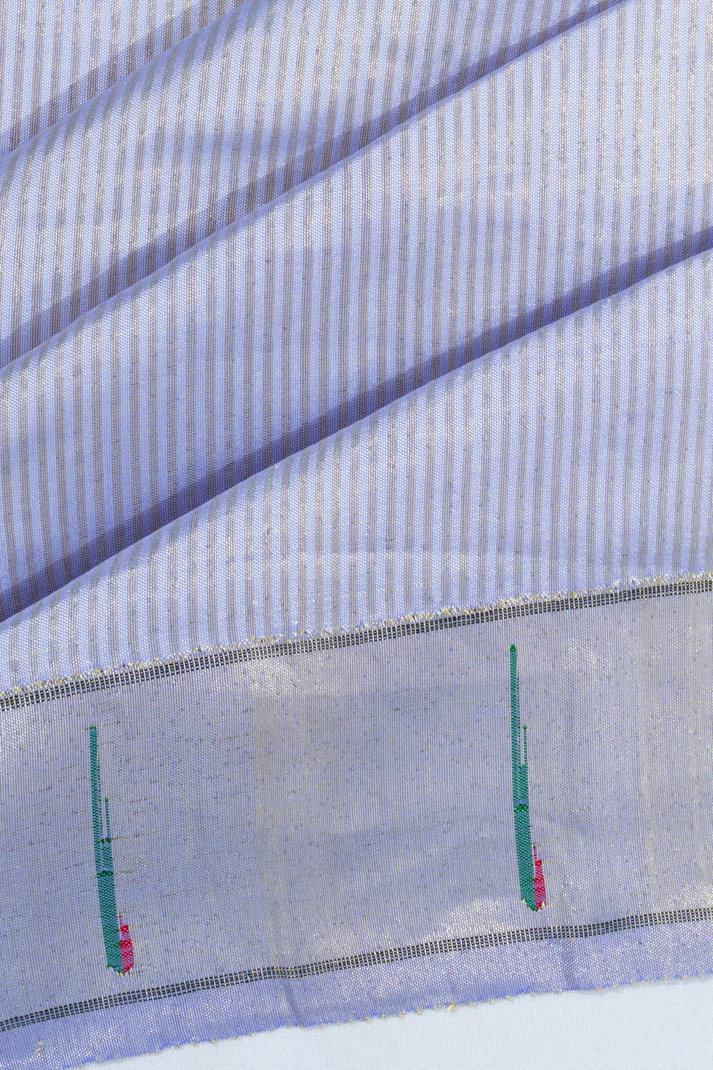 Paithani Silk Vertical Lines Pastel Blue Saree With Single Muniya Border