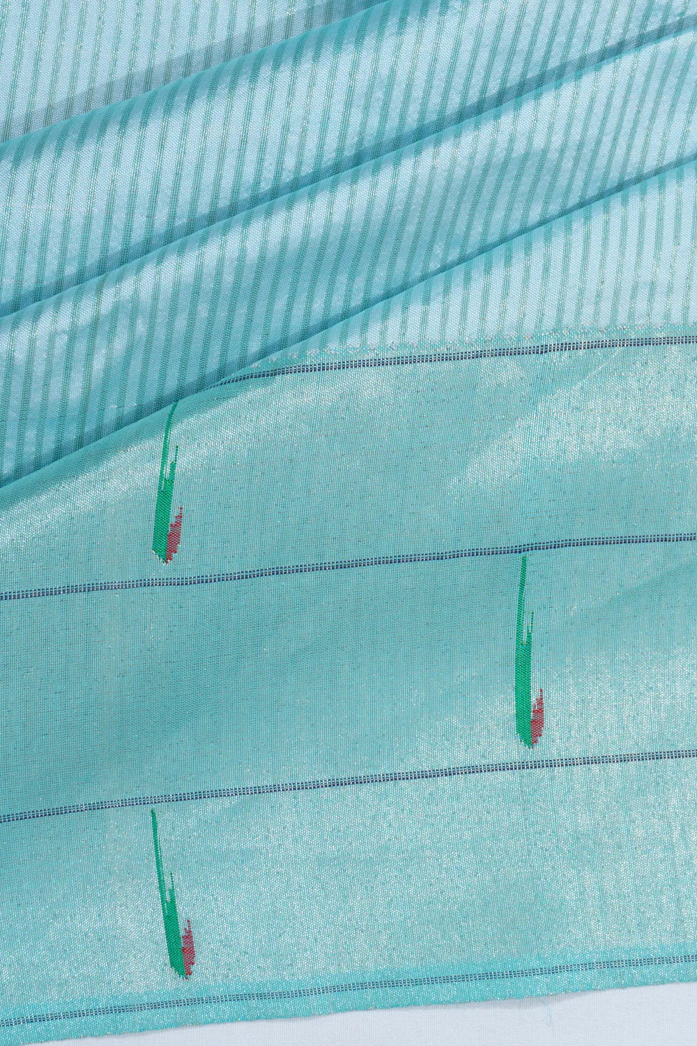 Paithani Silk Vertical Lines Sky Blue Saree With Triple Muniya Border