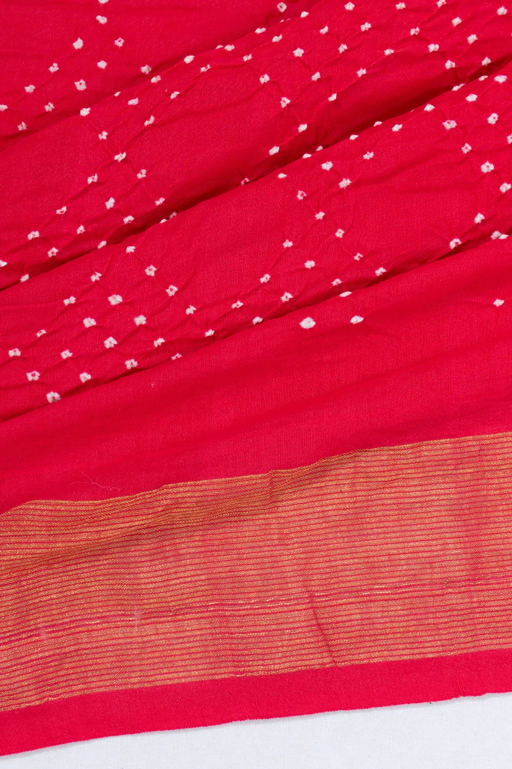 Paithani Silk Bandhani Cotton Brocade Red Saree