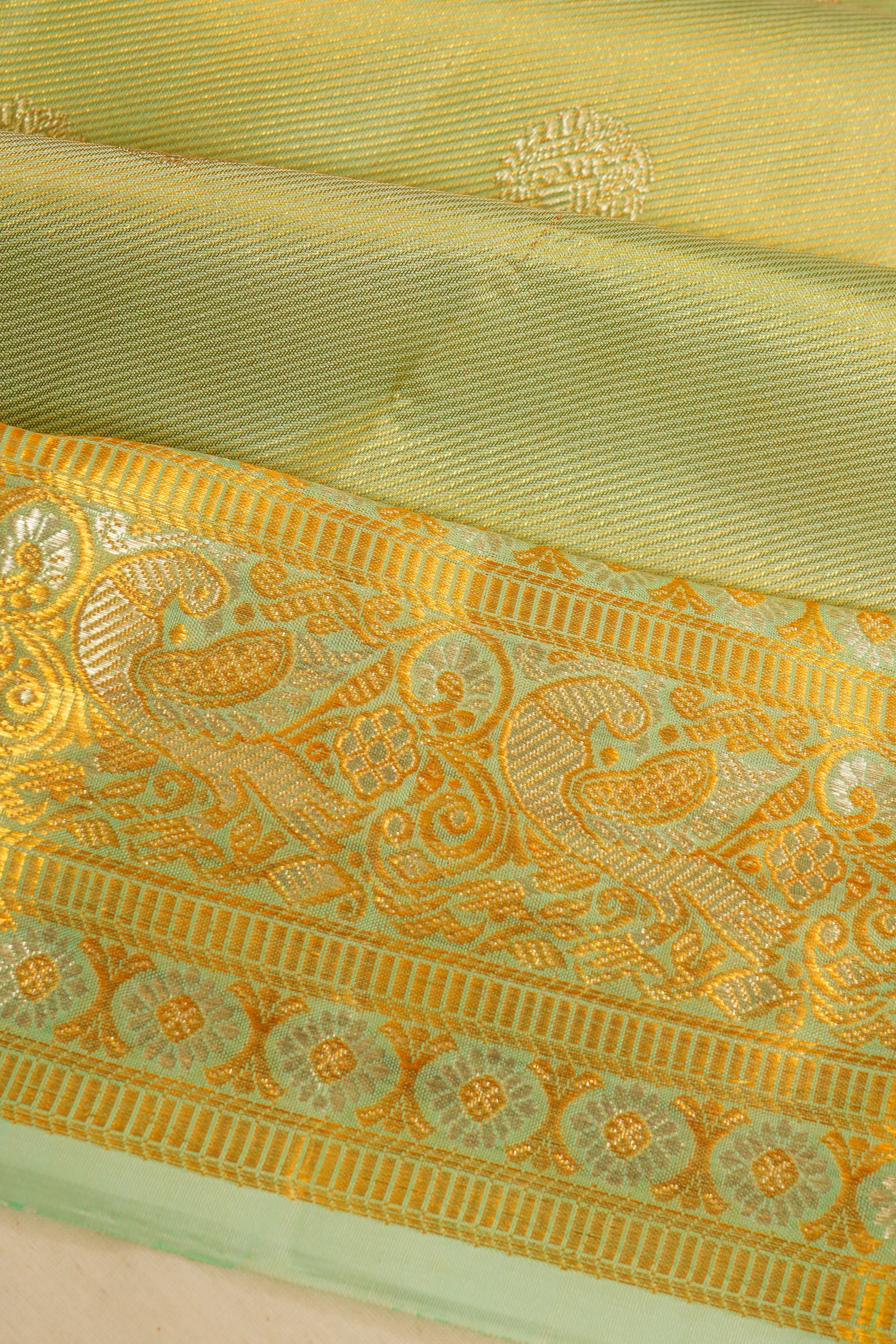 Kanchipuram Silk Tissue Butta Pista Green Saree
