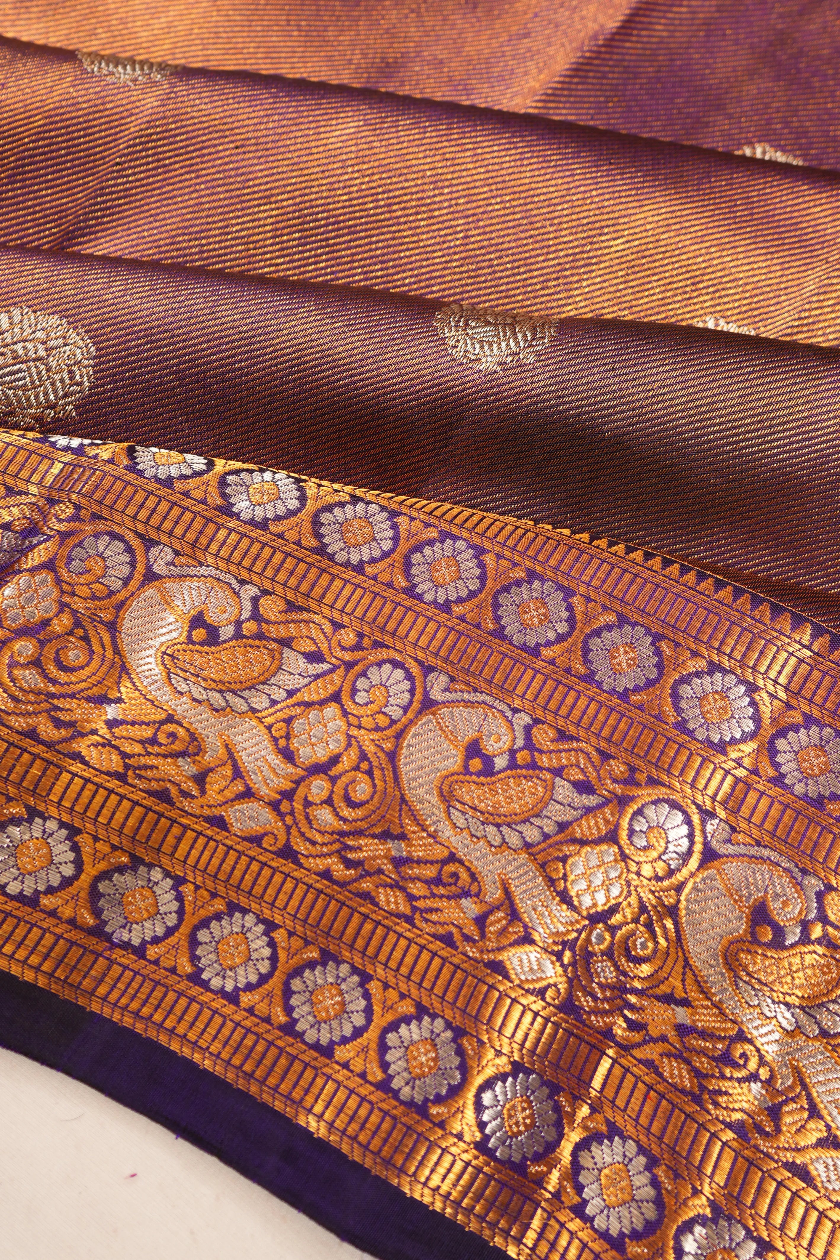Kanchipuram Silk Tissue Butta Violet Saree