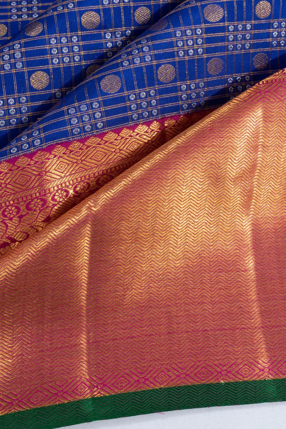 Kanchipuram Silk Checks And Butta Dark Blue Saree
