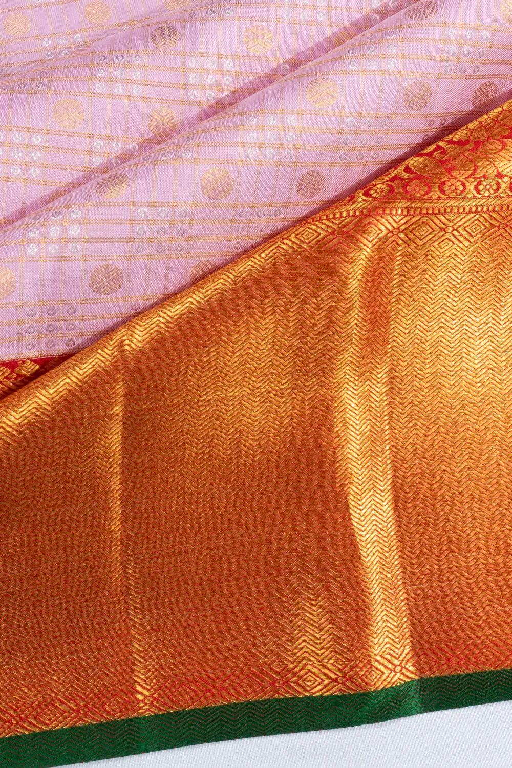 Kanchipuram Silk Checks And Butta Baby Pink Saree