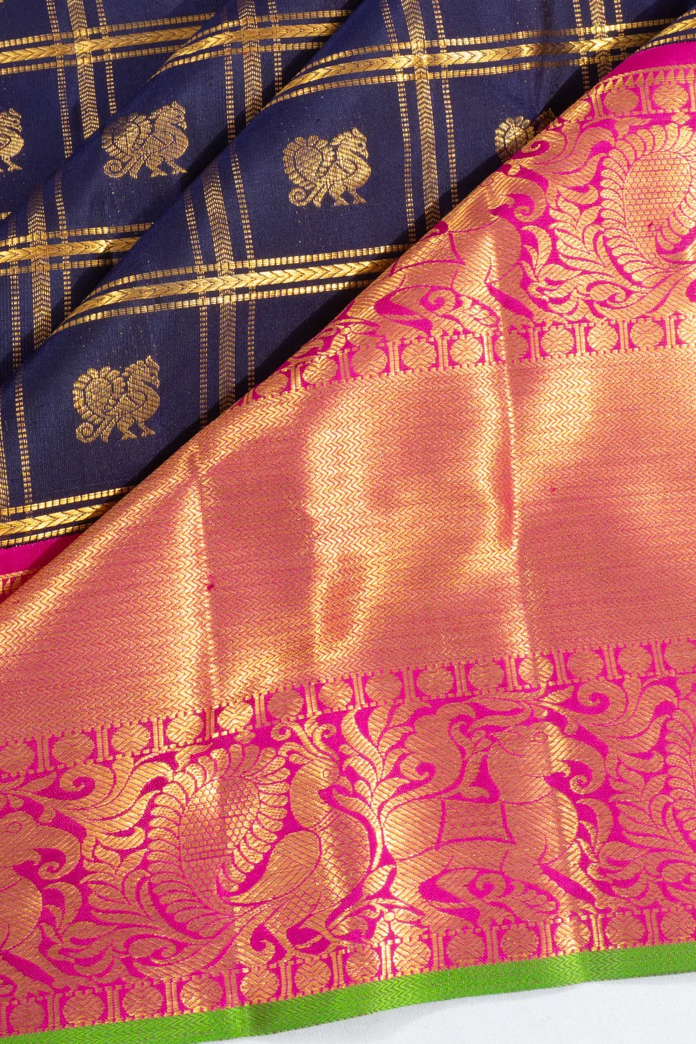 Kanchipuram Silk Checks And Butta Dark Blue Saree