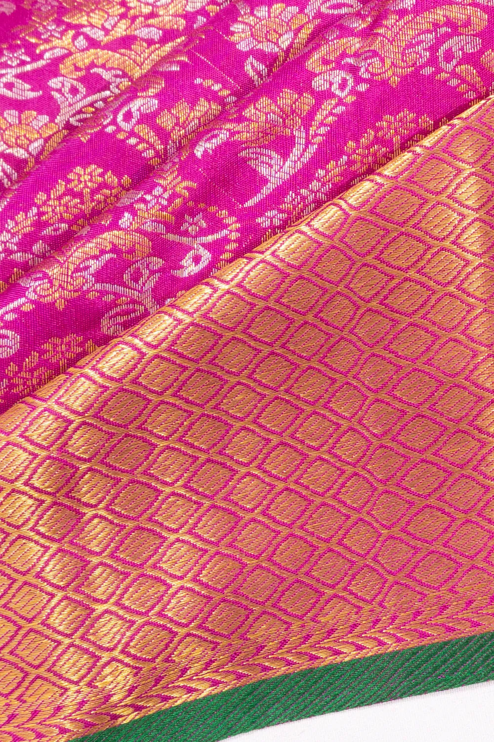 Kanchipuram Silk Brocade Rani Pink Saree