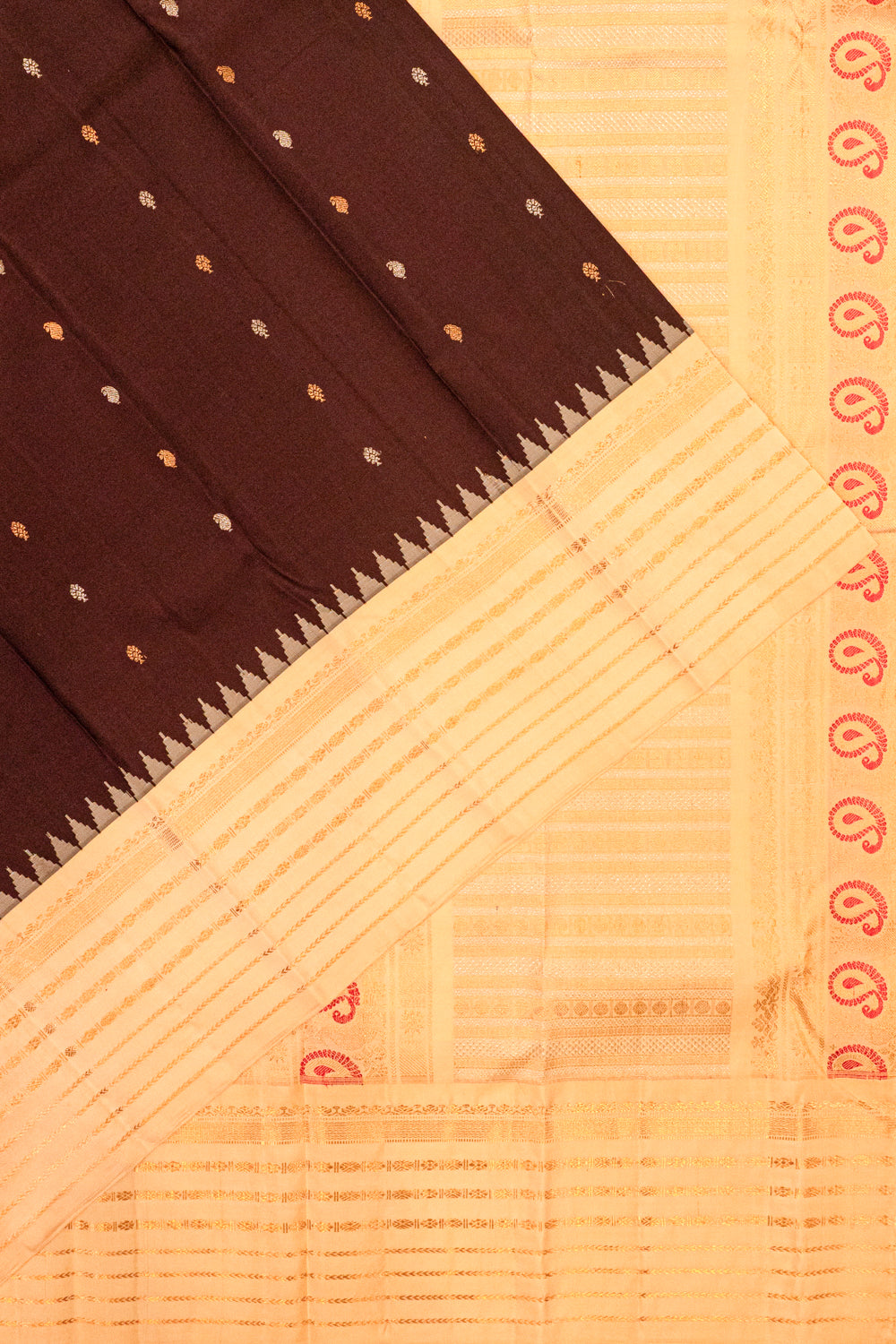 Gadwal Silk Butta Brown Saree