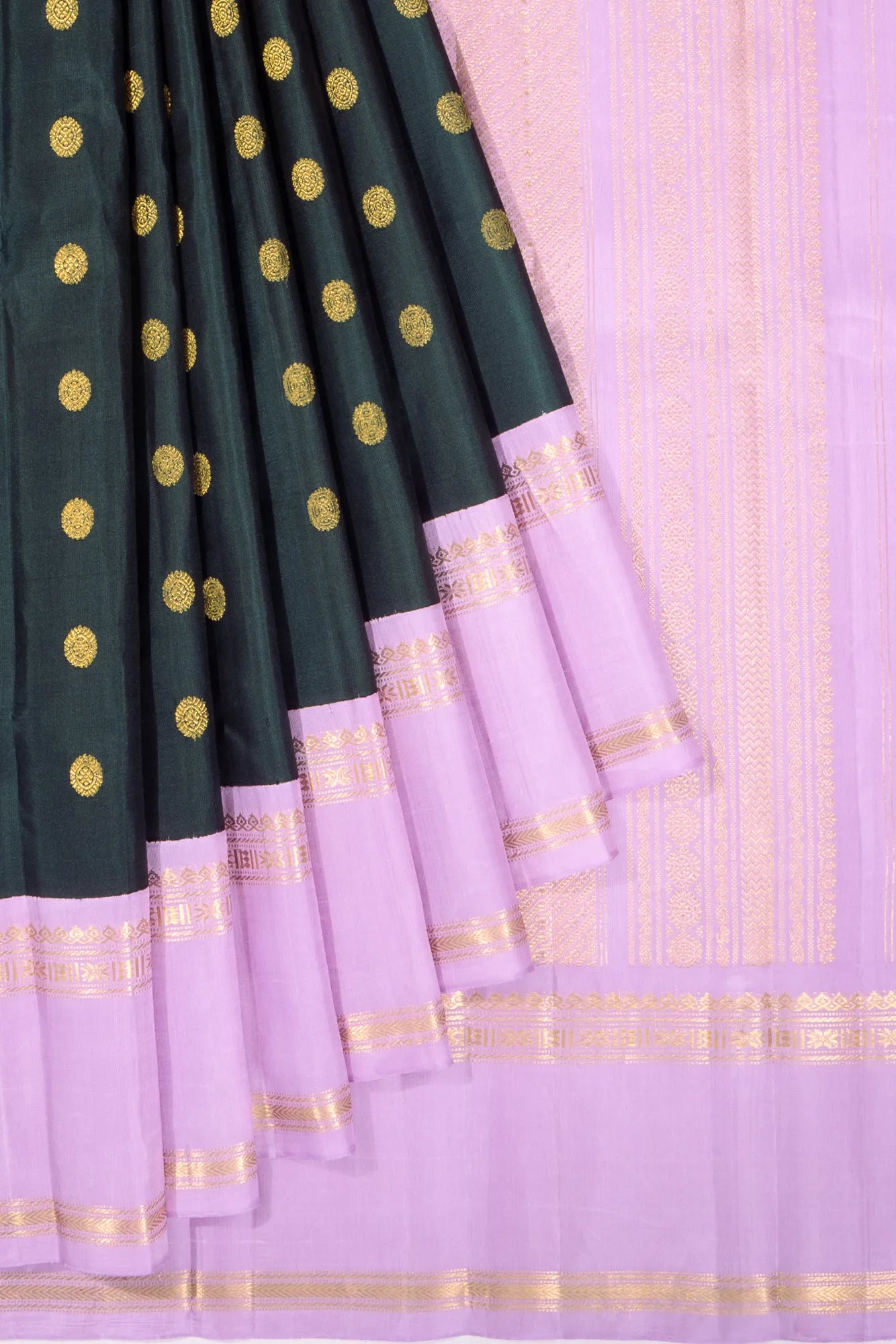 Gadwal Silk Butta Bottle Green Saree With Ganga Jamuna Border
