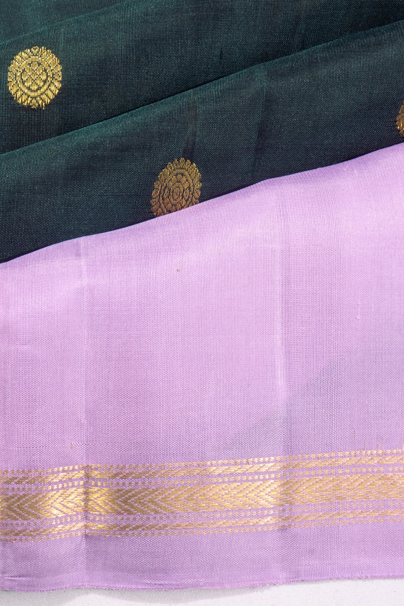 Gadwal Silk Butta Bottle Green Saree With Ganga Jamuna Border