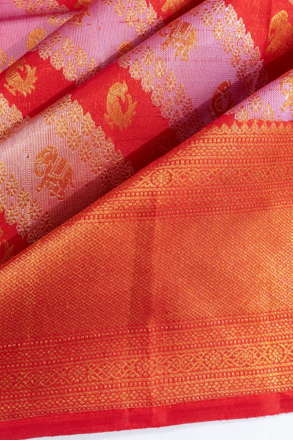 Kanchipuram Silk Jaal And Butta Multicolour Red Saree