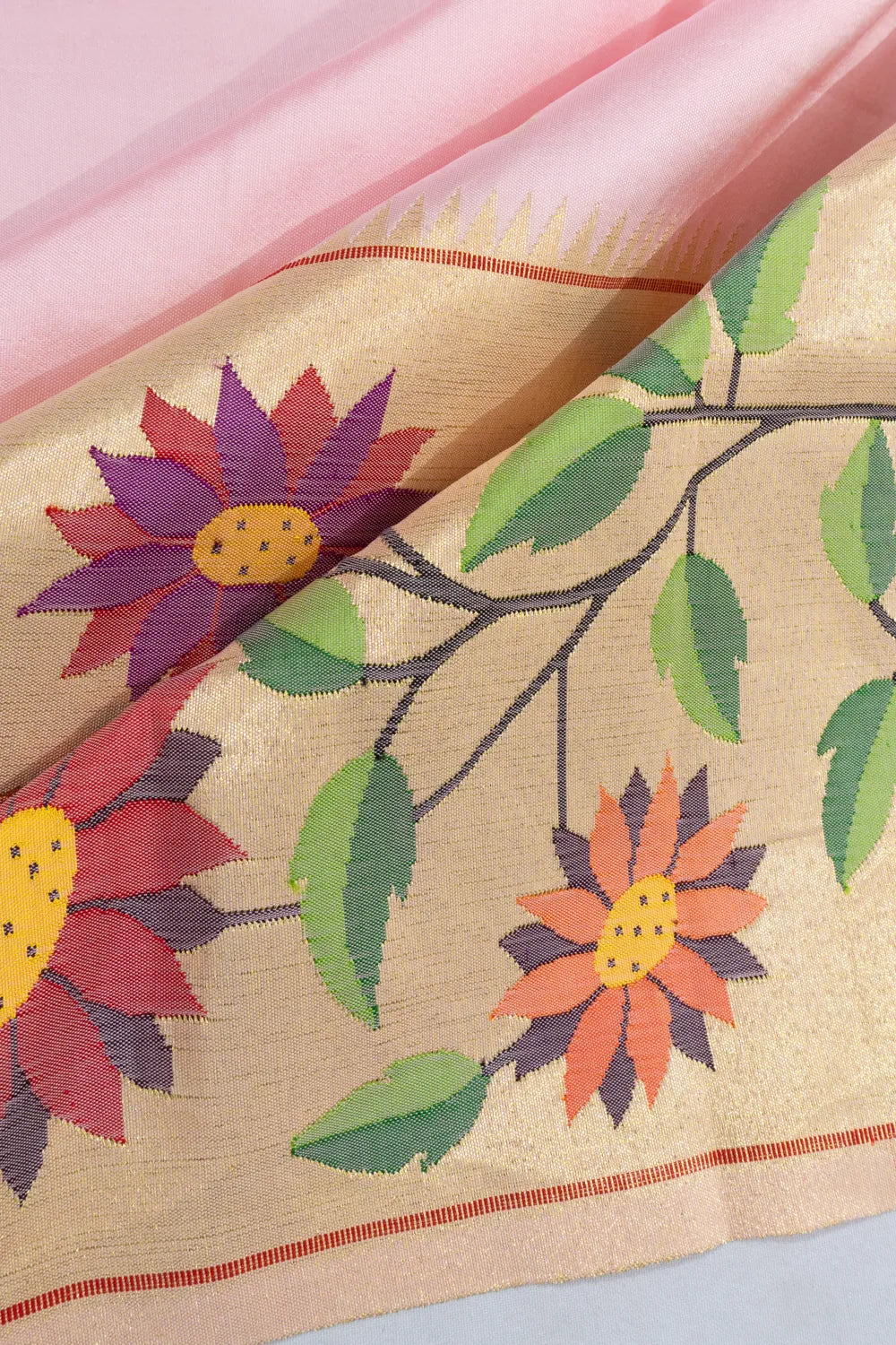 Paithani Silk Butta Baby Pink Saree