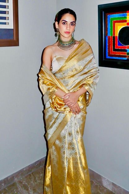 Taranga Kanchi Silk Tissue Brocade Gold Saree