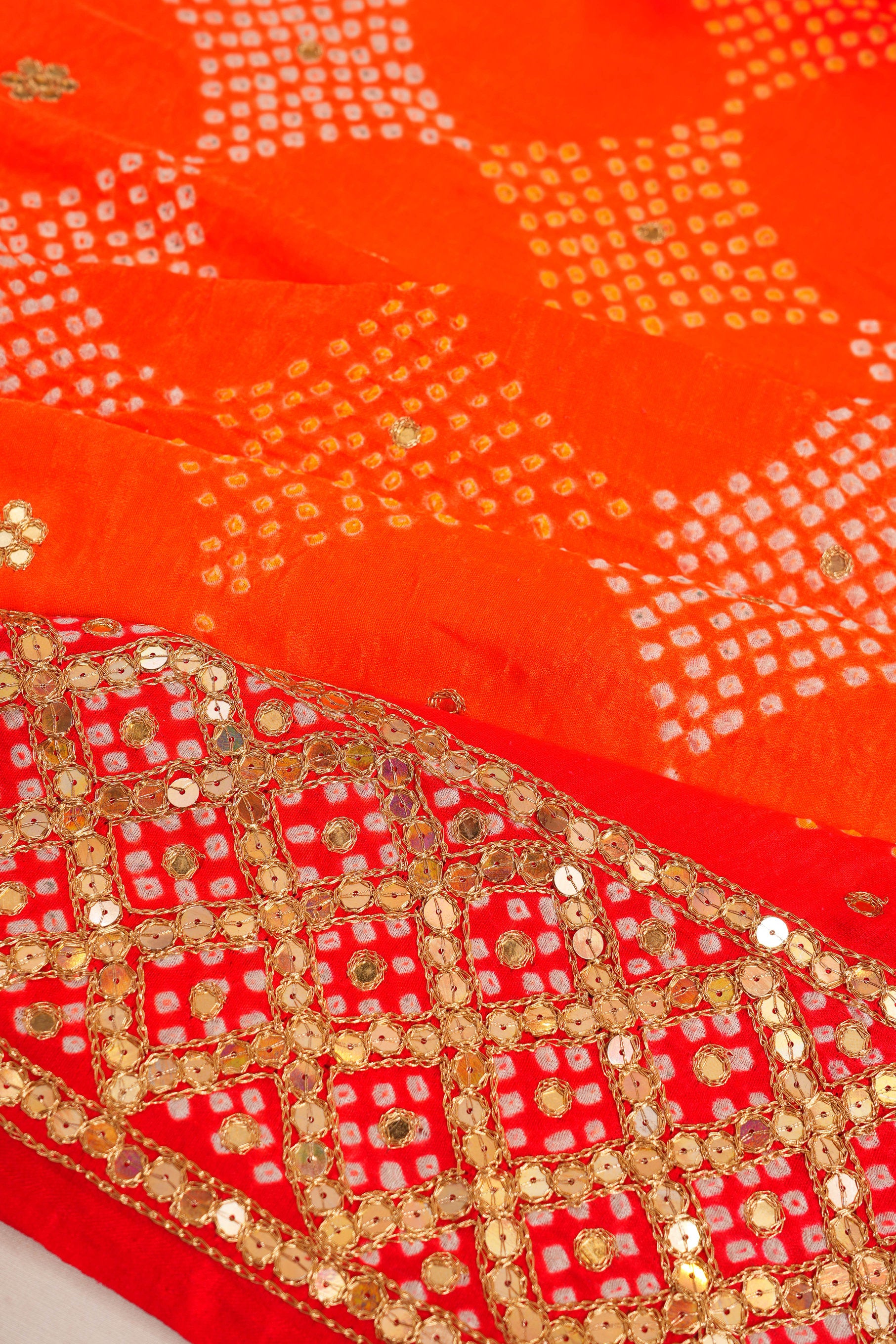 Banarasi Silk Bandhani Red Saree With Sequin Work