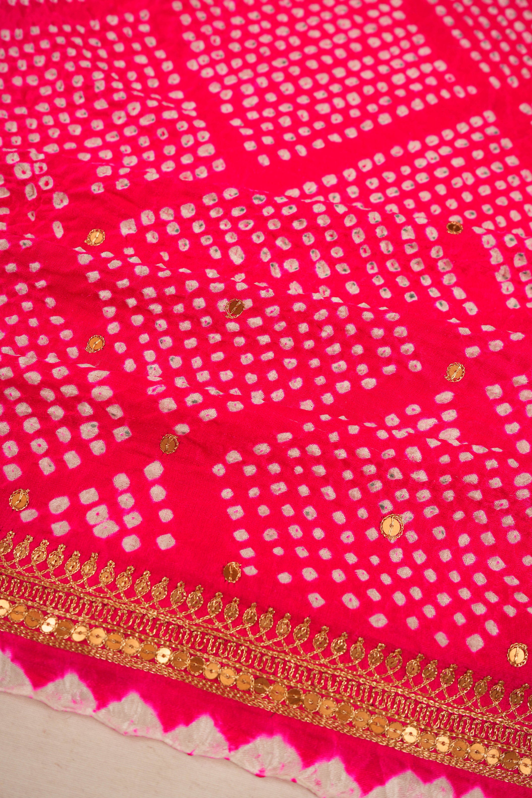 Banarasi Silk Bandhani Pink Saree With Sequin Work