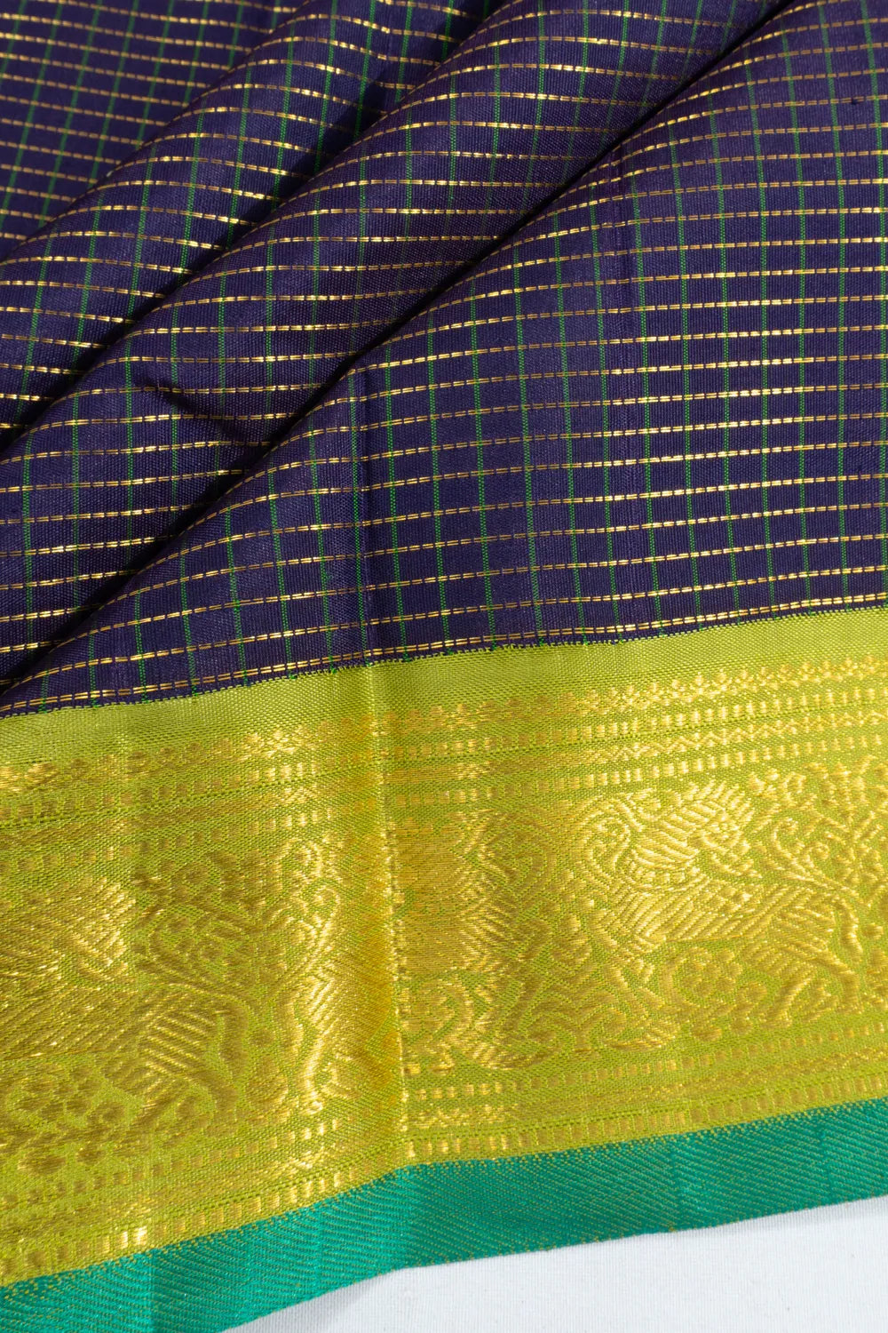 Kanchipuram Silk Checks Dark Blue Saree