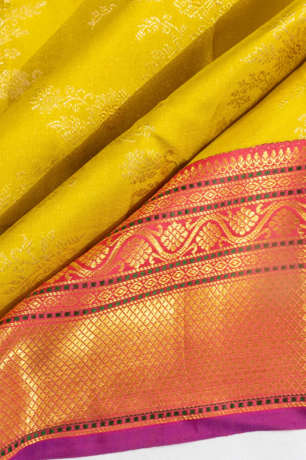 Kanchipuram Silk Jaal Yellow Saree