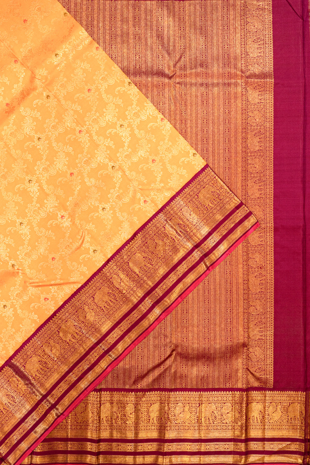 Kanchipuram Silk Brocade Yellow Saree