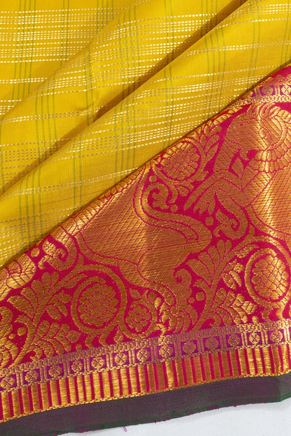 Kanchipuram Silk Checks Yellow Saree
