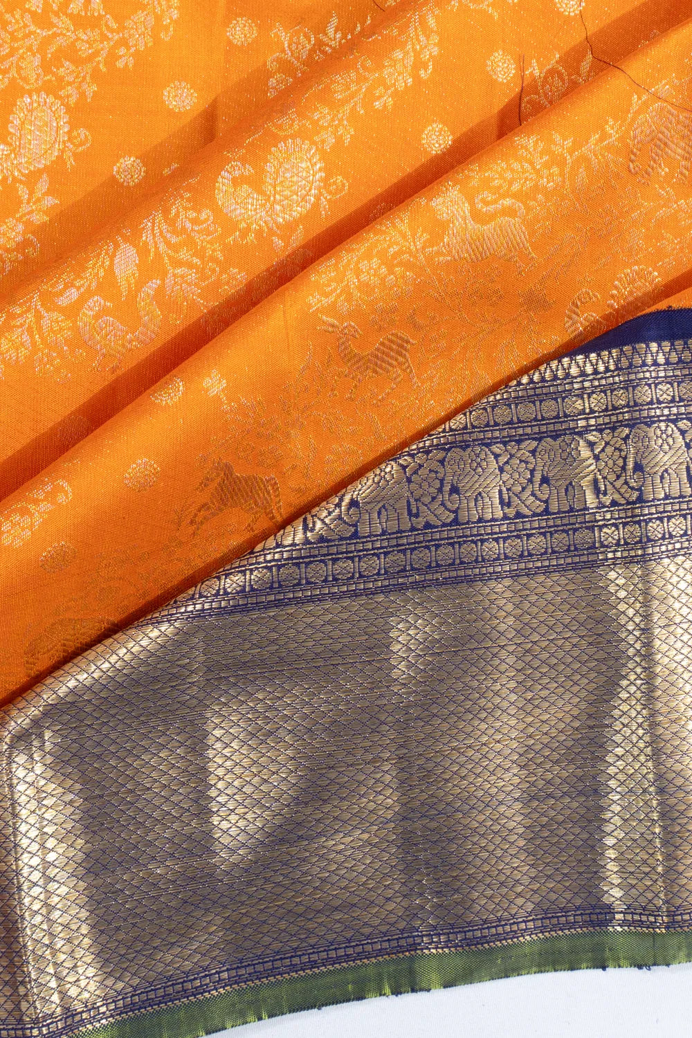 Kanchipuram Silk Vanasingaram Jaal Mustard Yellow Saree