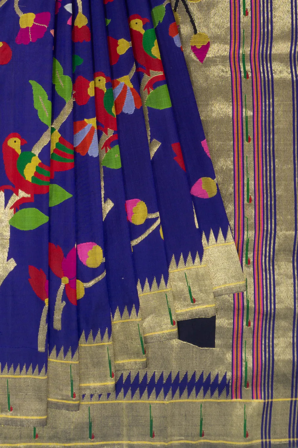 Paithani Silk Half And Half Jaal And Butta Dark Blue Saree