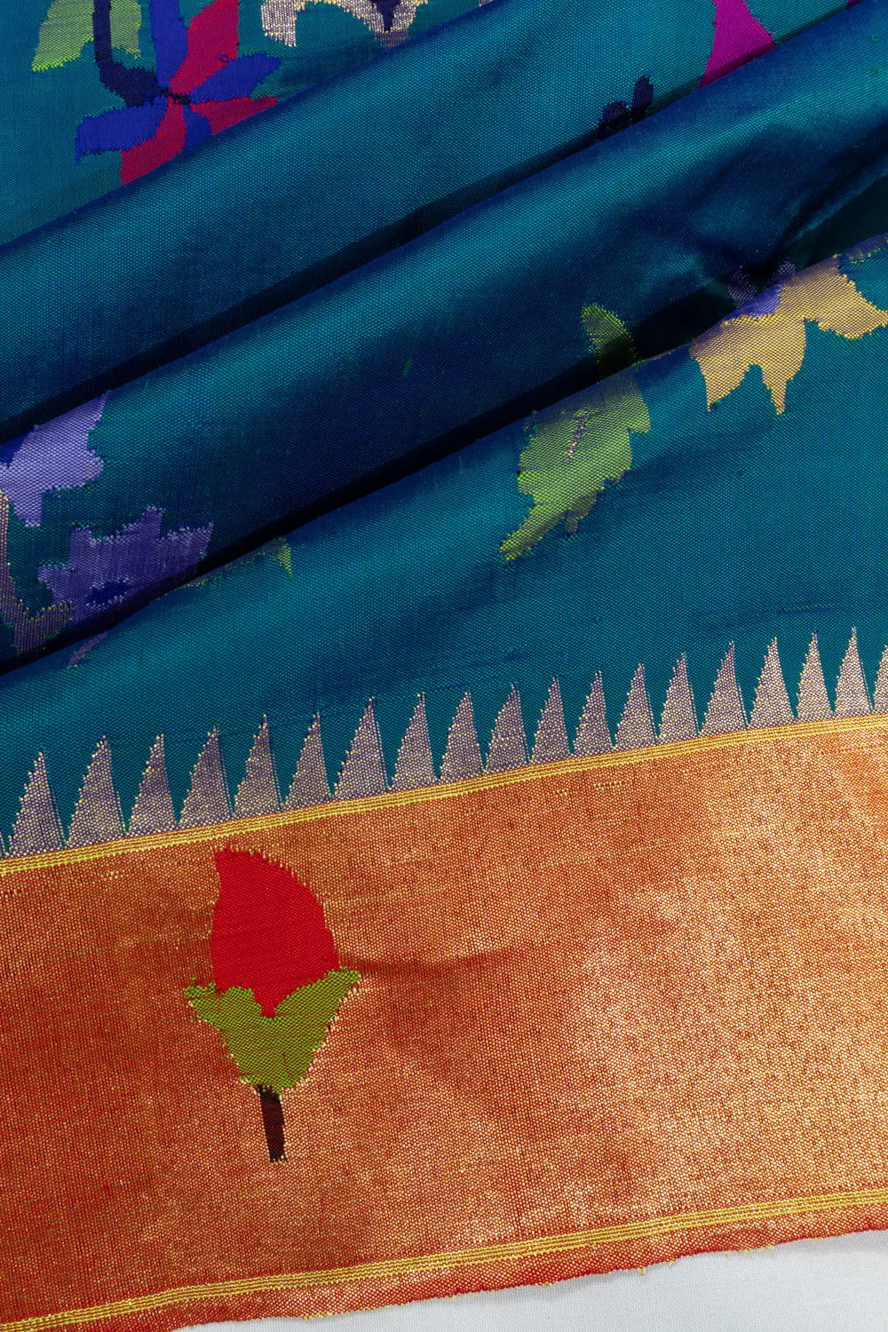 Paithani Silk Butta Teal Blue Saree