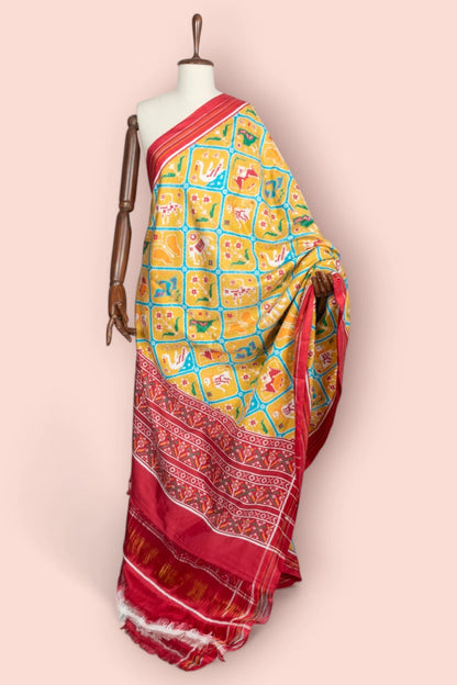 Patan Patola Silk Double Ikat 9 Figure Mustard Yellow Saree