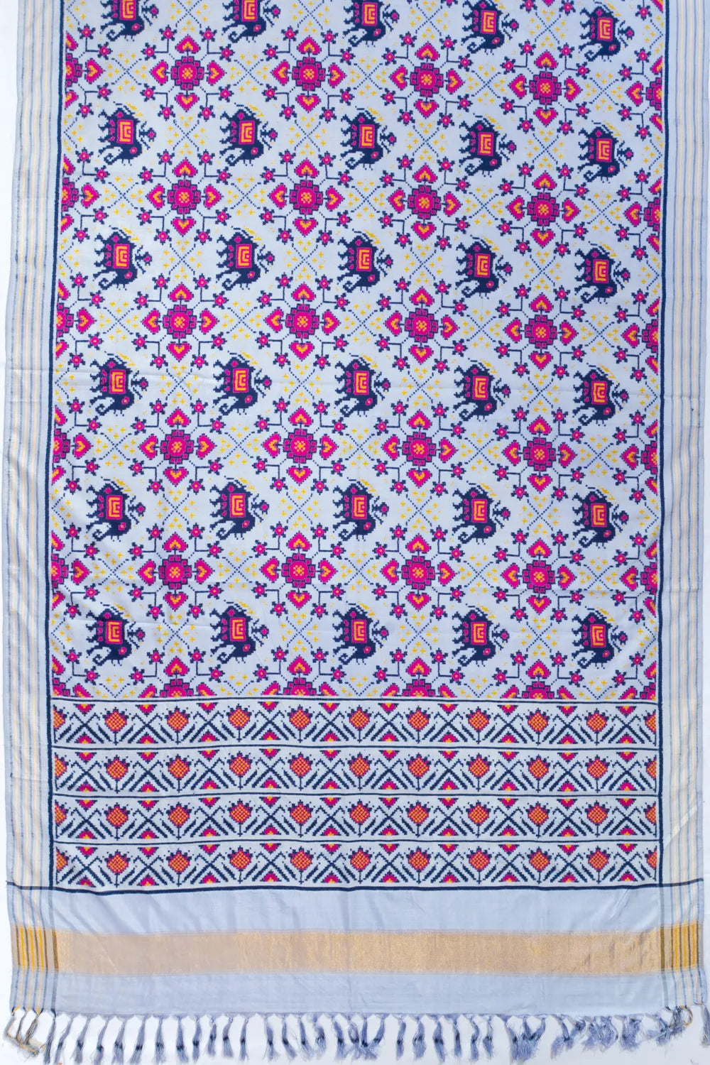 Patan Patola Silk Double Ikat Pan Bhat Pastel Blue Saree