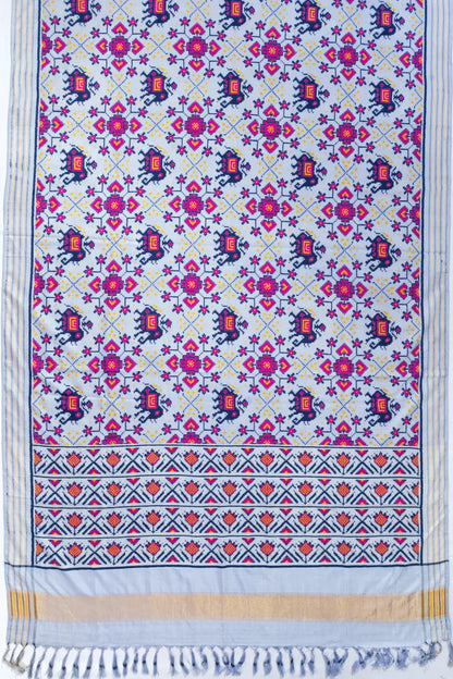 Patan Patola Silk Double Ikat Pan Bhat Pastel Blue Saree