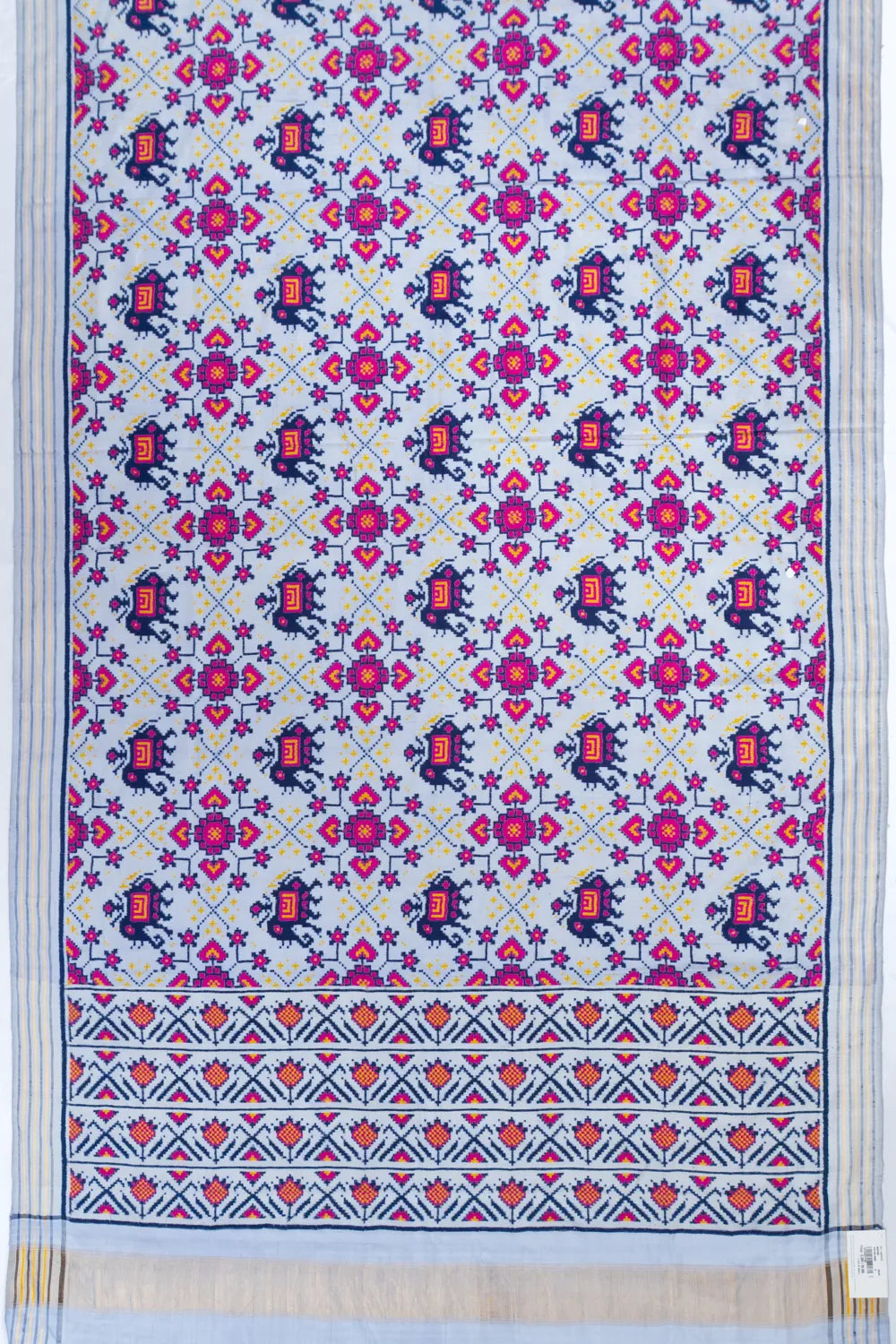 Patan Patola Silk Double Ikat Pan Bhat Pastel Blue Saree