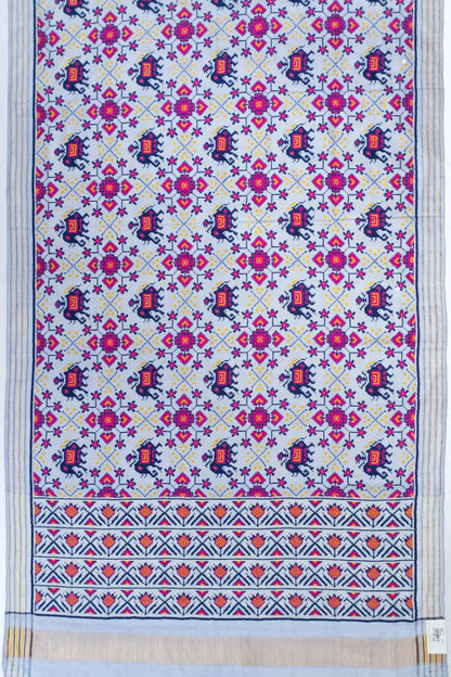 Patan Patola Silk Double Ikat Pan Bhat Pastel Blue Saree