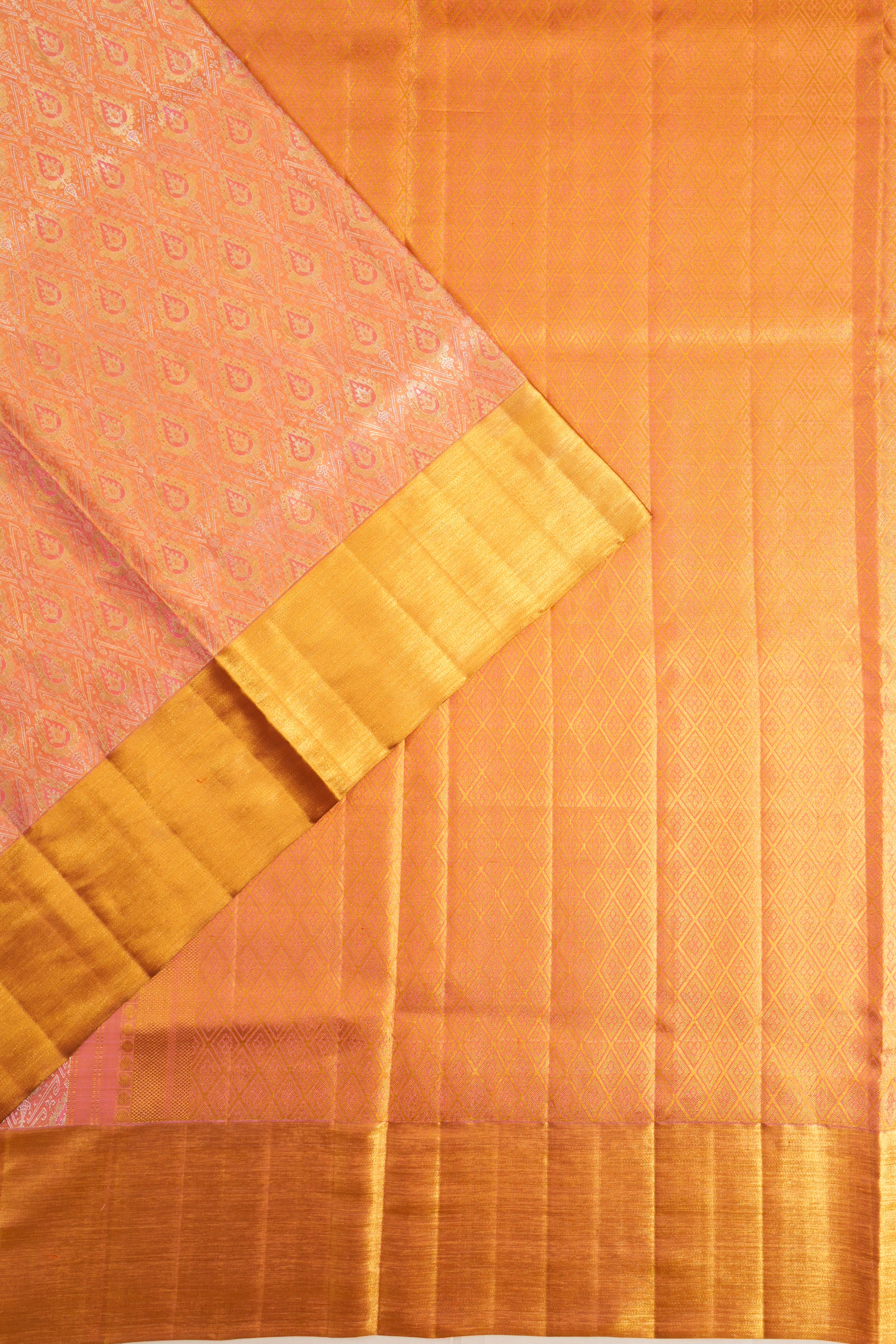 Kanchipuram Silk Tissue Brocade Pink Saree