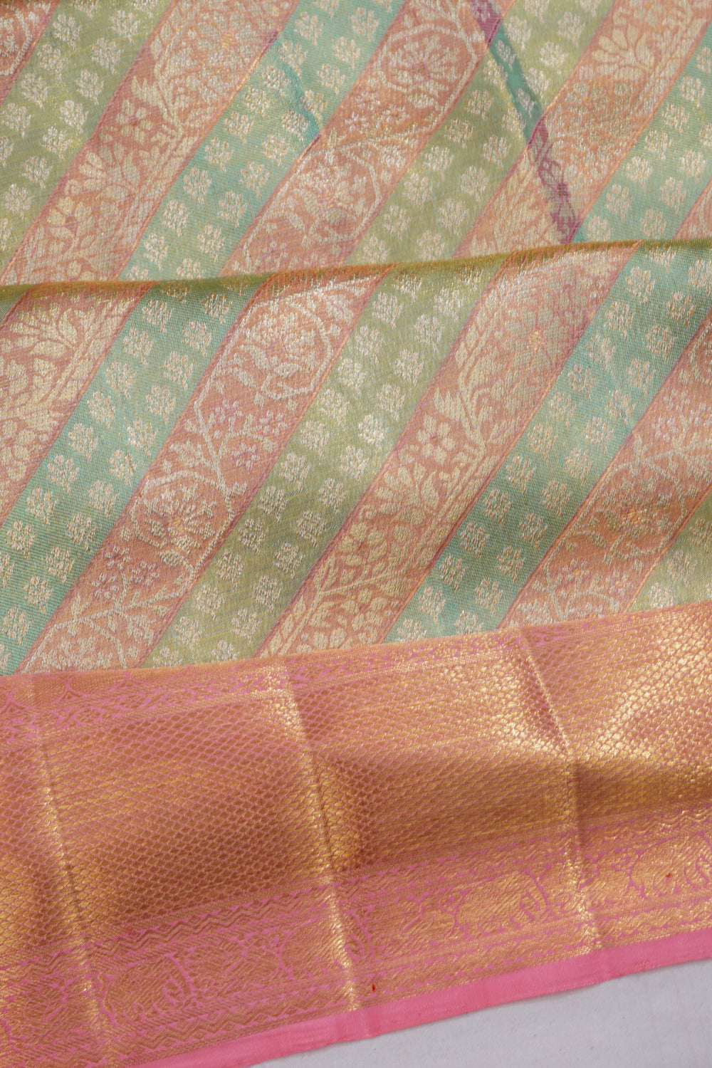 Kanchipuram Silk Tissue Brocade Multicolour Saree