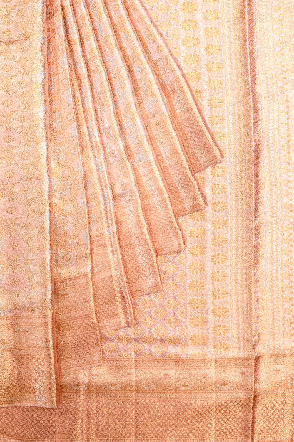 Kanchipuram Silk Tissue Brocade Baby Pink Saree