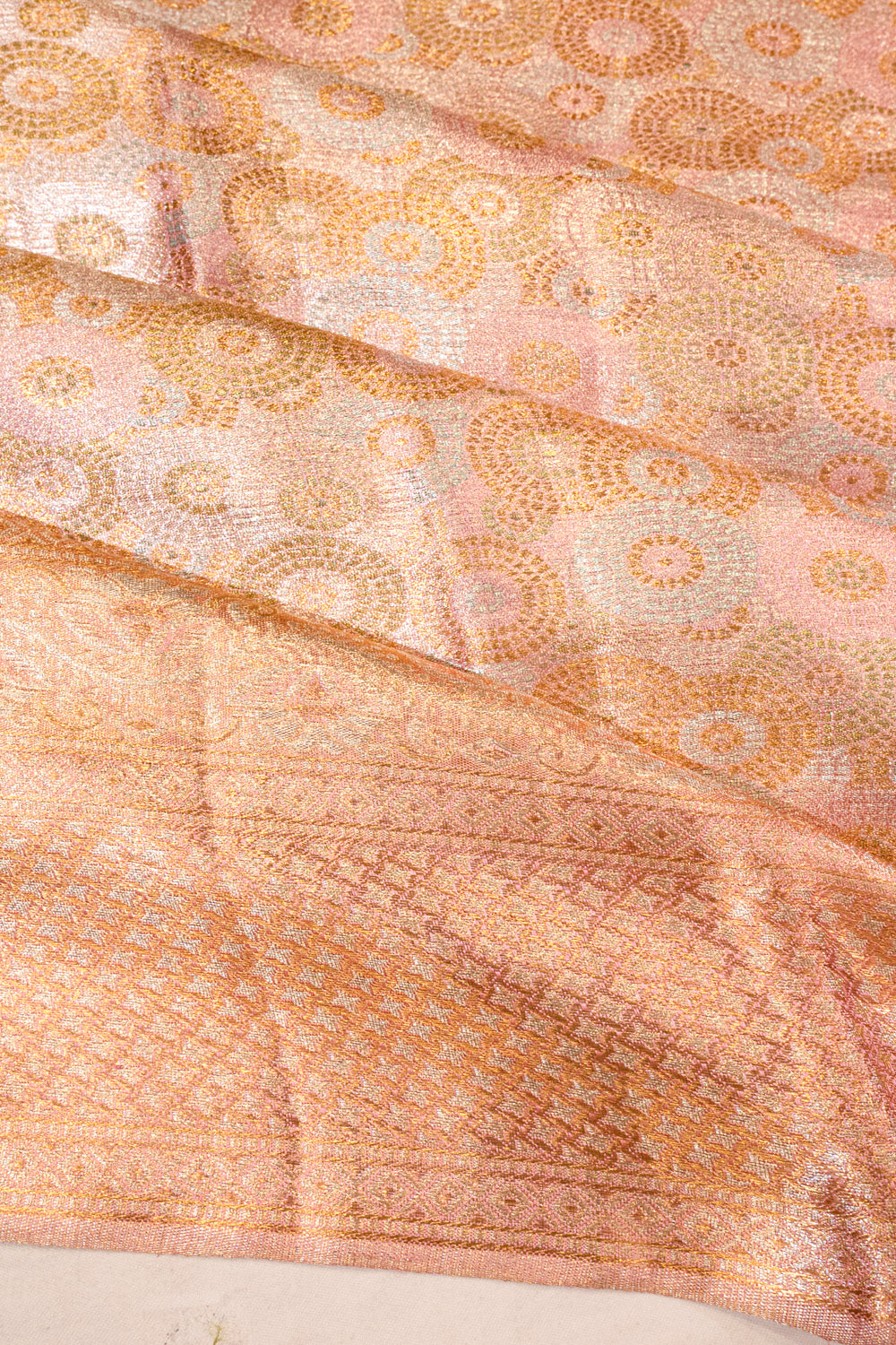 Kanchipuram Silk Tissue Brocade Baby Pink Saree