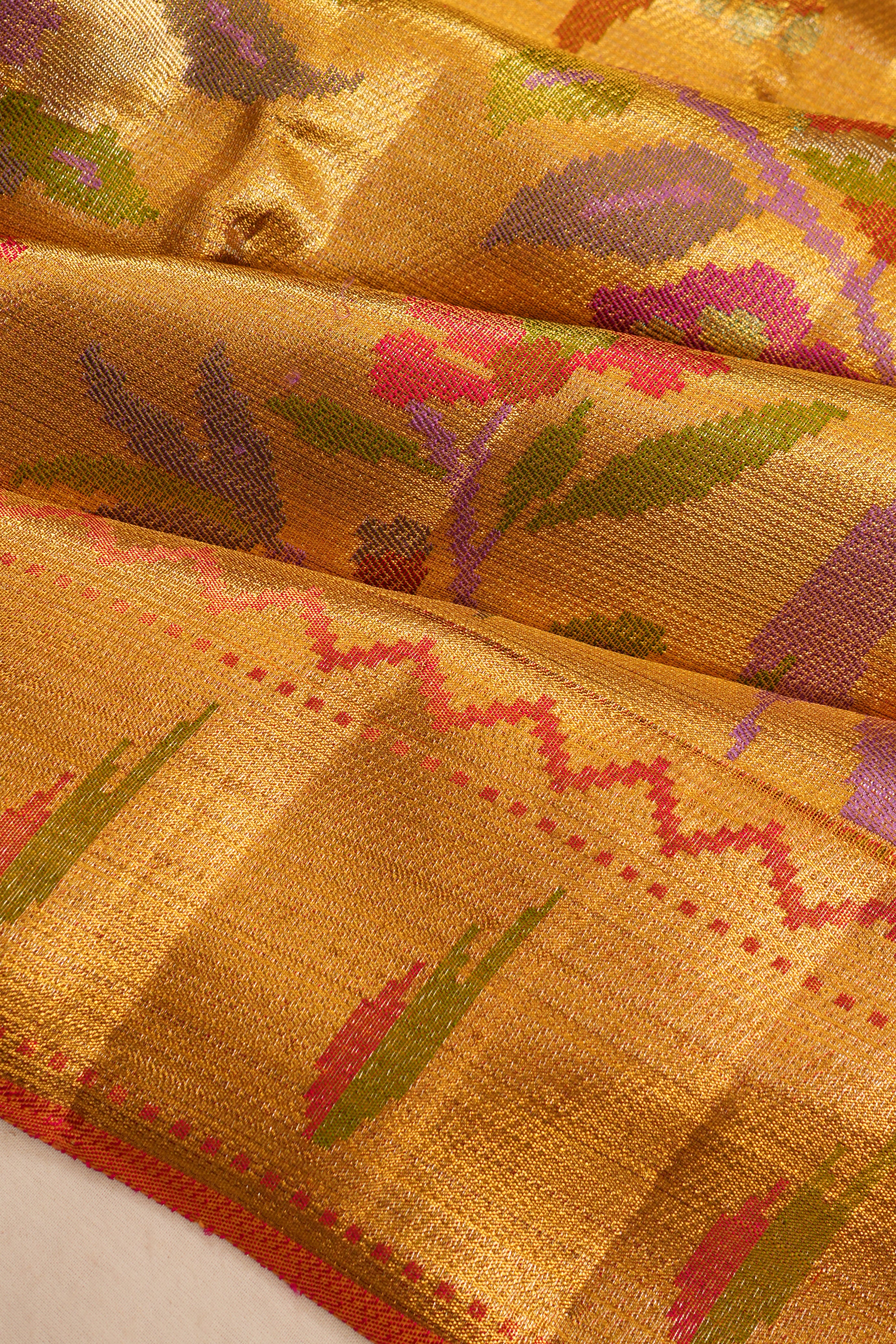 Kanchipuram Silk Tissue Brocade Gold Saree