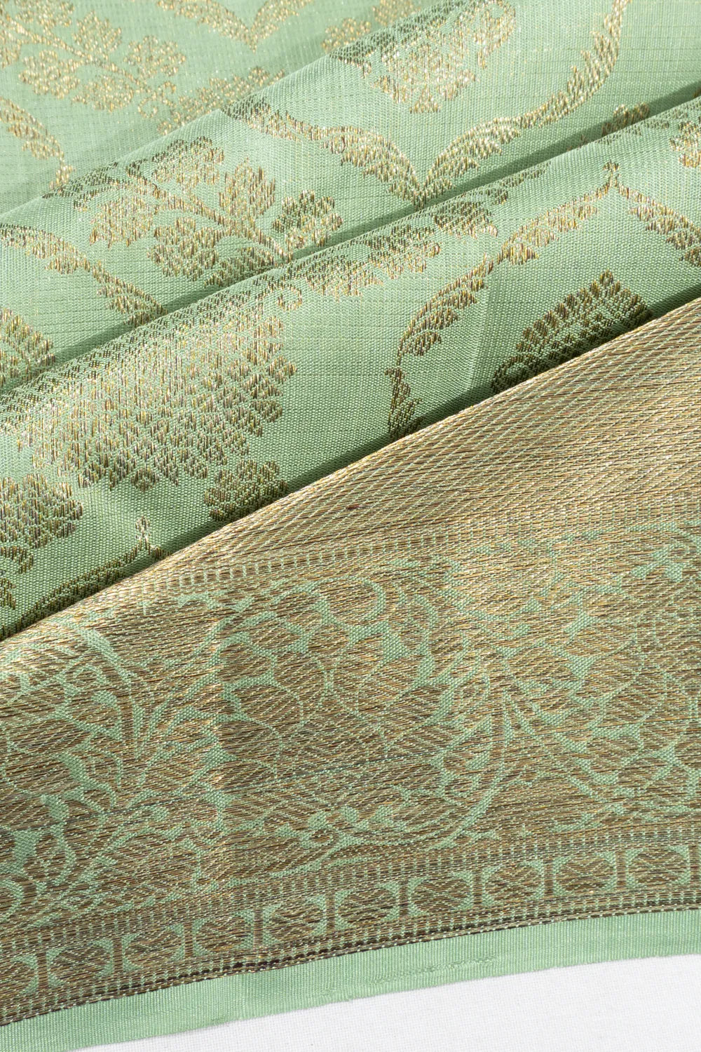Antique Zari Kanchipuram Silk Brocade Pastel Green Saree