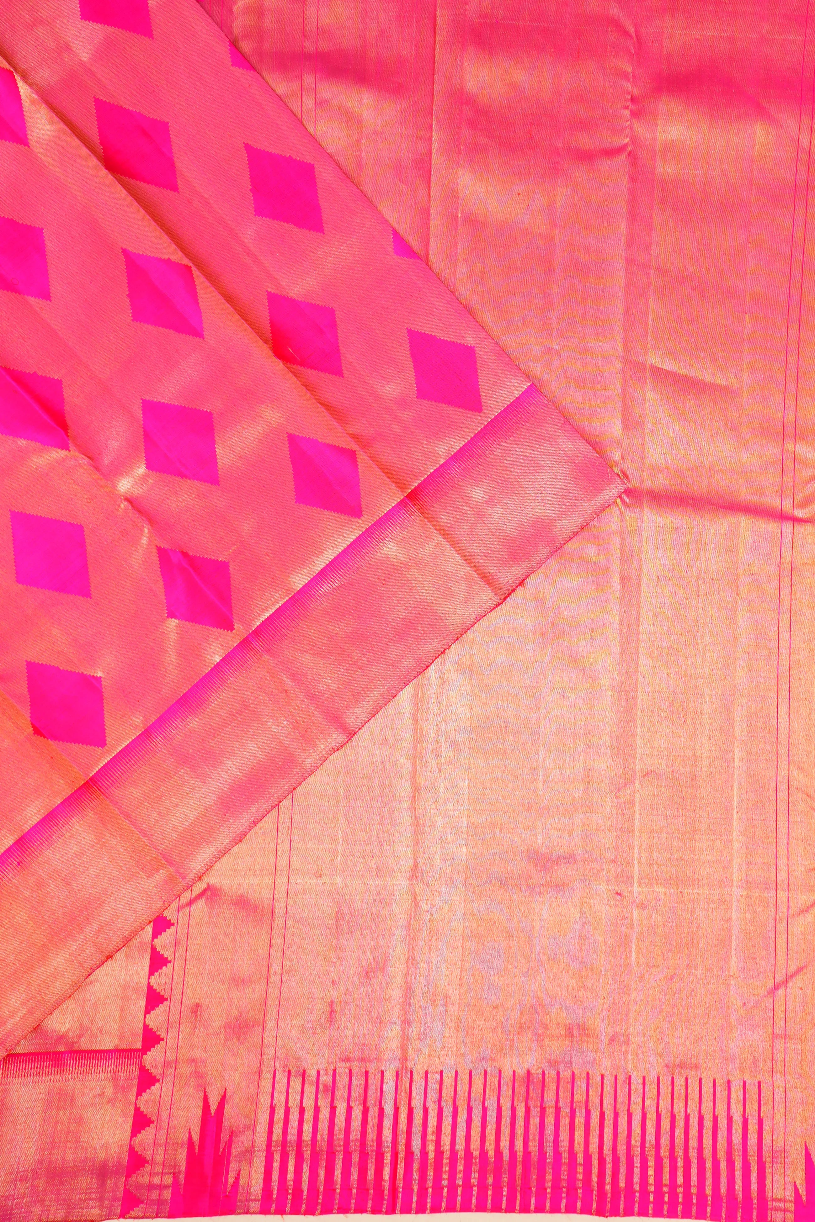 Kanchipuram Silk Geometrical Brocade Rani Pink Saree