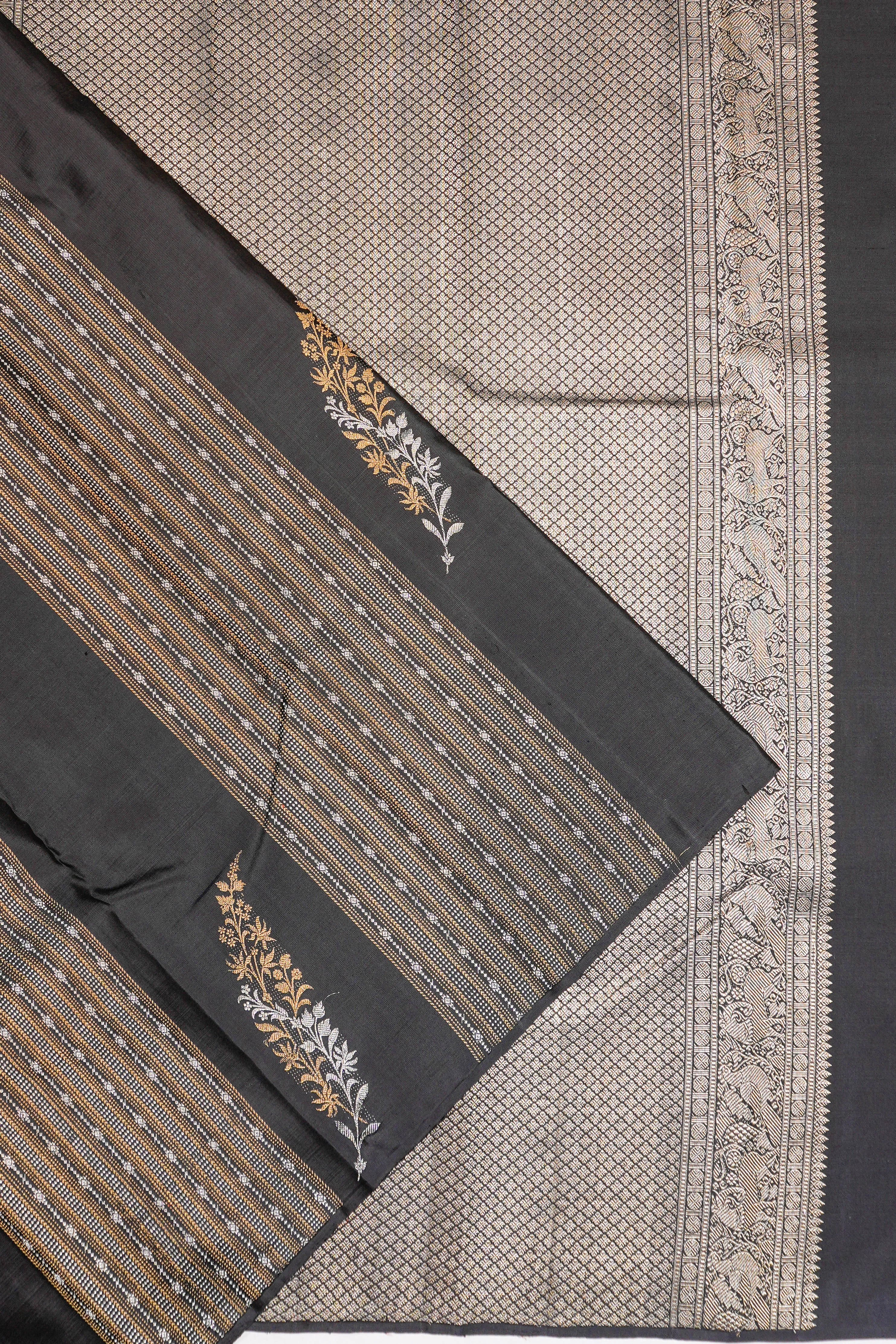 Kanchipuram Silk Brocade Black Saree