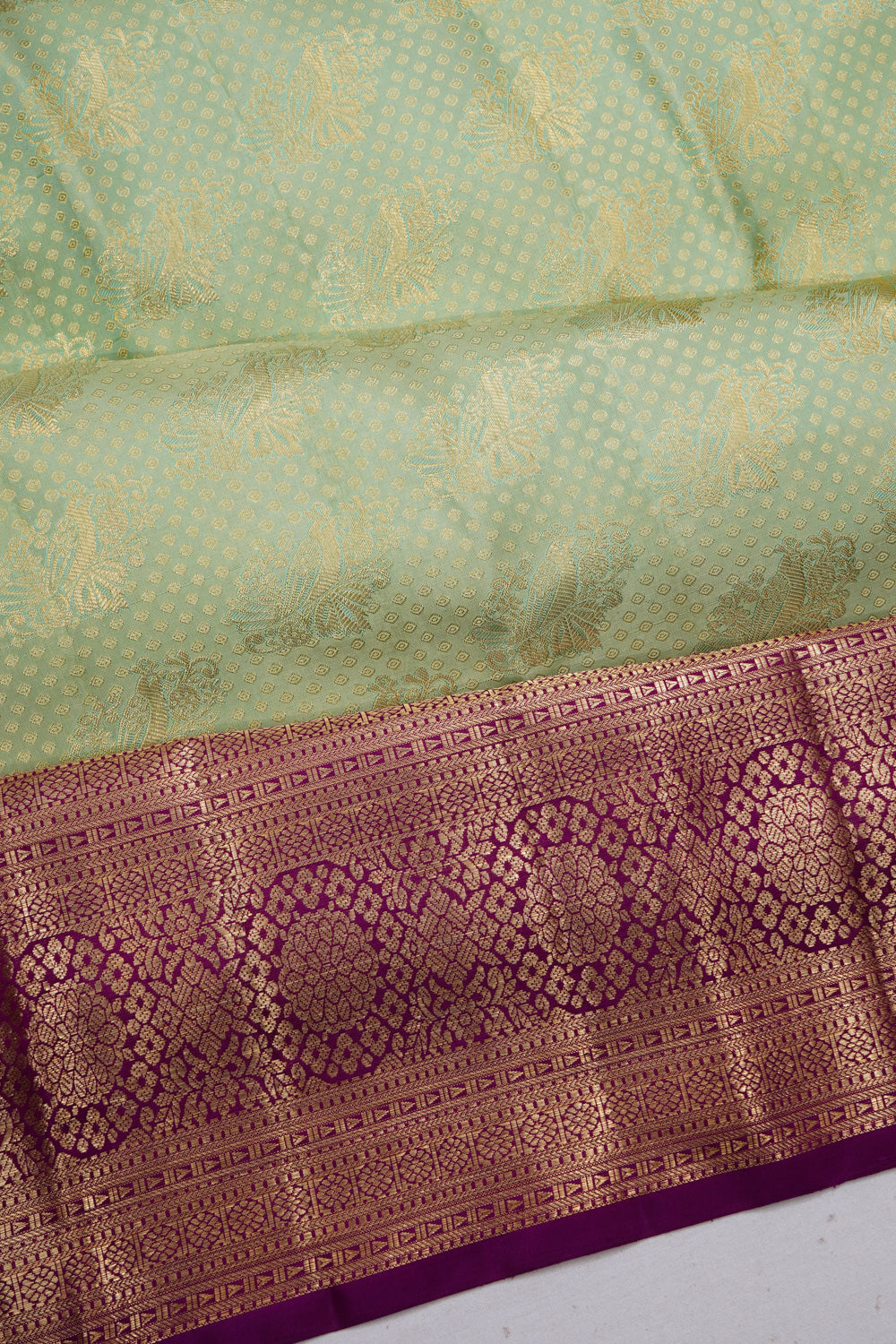 Kanchipuram Silk Brocade Pastel Green Saree