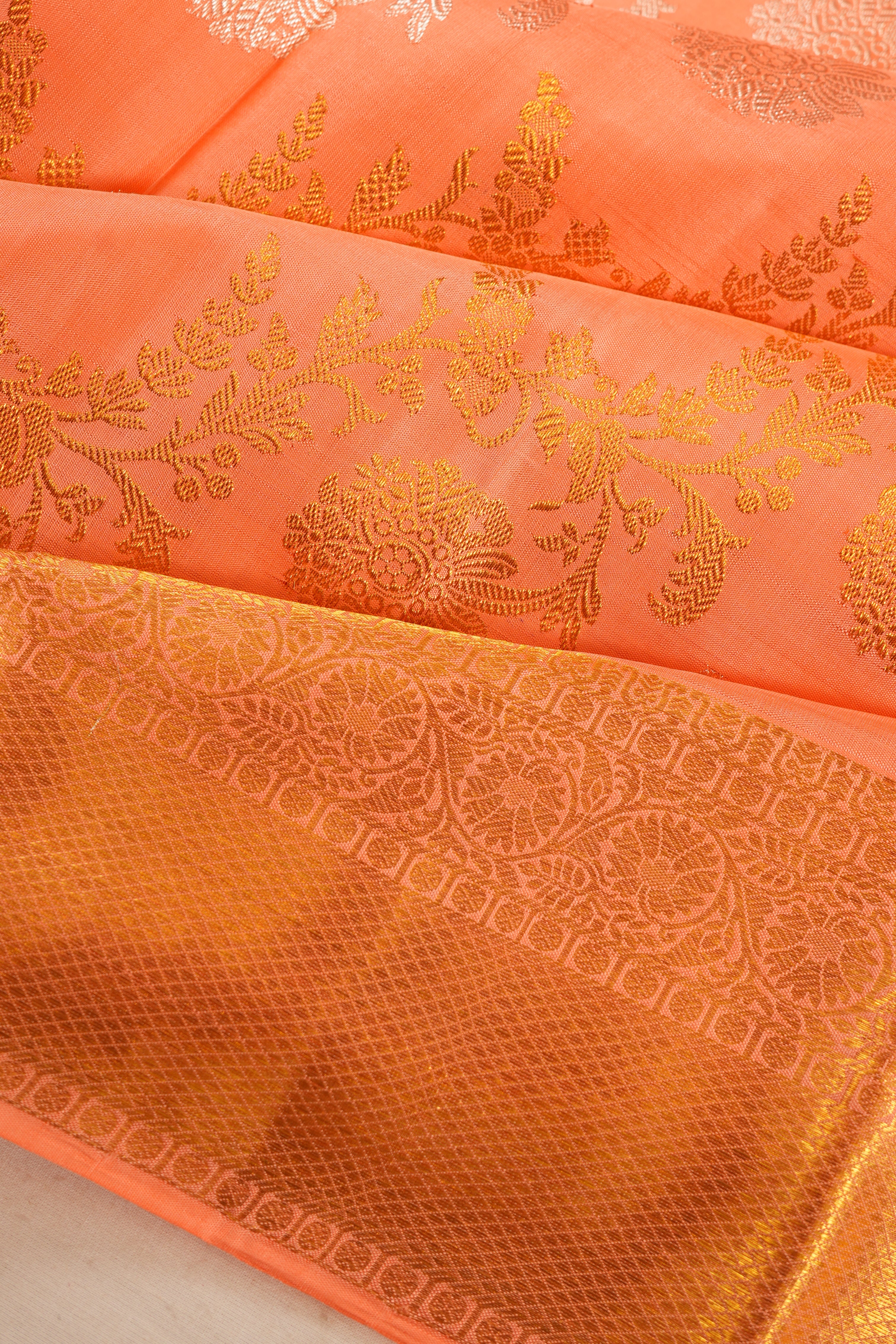 Kanchipuram Silk Jaal Peach Saree